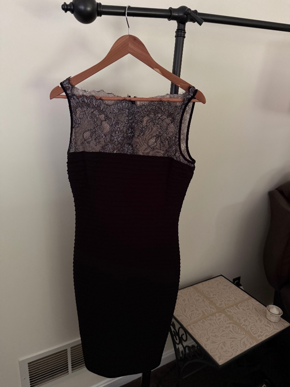 Calvin Klein Black Calvin Klein Sleeveless Sheath Dress with Lace Yoke